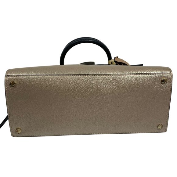 Calvin Klein Black Metallic Gold Tan Structured Satchel Buckle Lock Key EUC - Picture 8 of 16